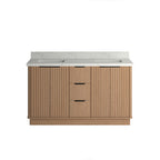 VHG WD-60160-SVSQ-LB-NM Kathryn 60 in. Double Bath Vanity in Light Oak with Statuario Venato Marble Quartz Top and Square Sinks