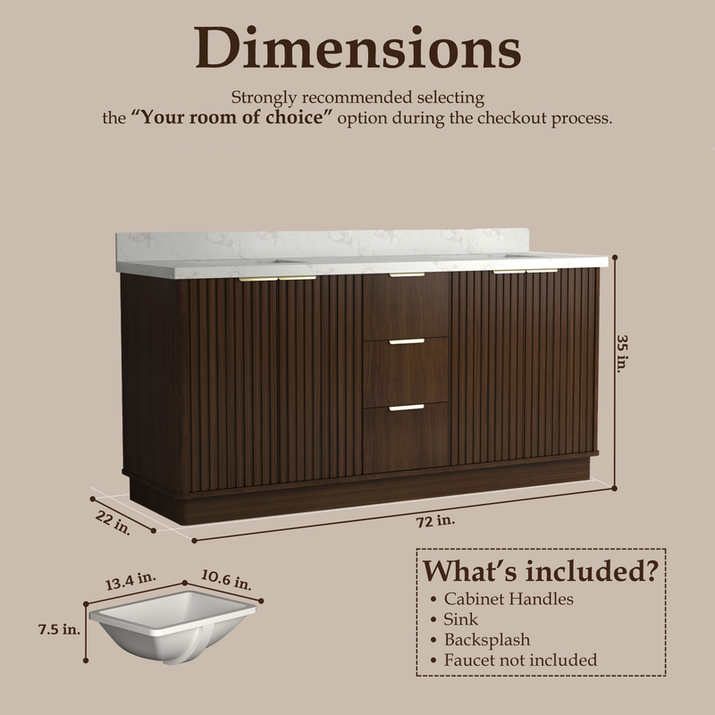VHG WD-60172-SVSQ-DB-NM Kathryn 72 in. Double Bath Vanity in Dark Oak with Statuario Venato Marble Quartz Top and Square Sinks