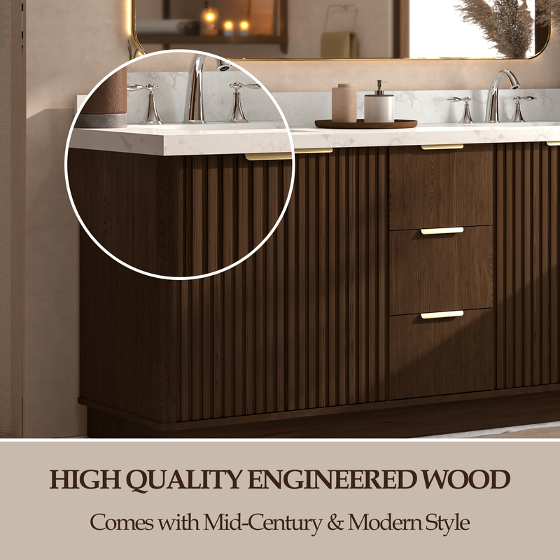 VHG WD-60172-SVSQ-DB-NM Kathryn 72 in. Double Bath Vanity in Dark Oak with Statuario Venato Marble Quartz Top and Square Sinks