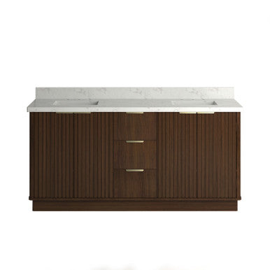VHG WD-60172-SVSQ-DB-NM Kathryn 72 in. Double Bath Vanity in Dark Oak with Statuario Venato Marble Quartz Top and Square Sinks