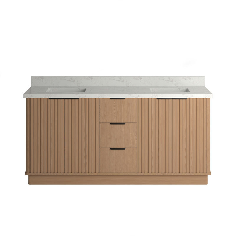 VHG WD-60172-SVSQ-LB-NM Kathryn 72 in. Double Bath Vanity in Light Oak with Statuario Venato Marble Quartz Top and Square Sinks