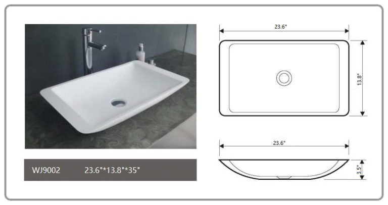 Legion Furniture WJ9002 23.6" Solid Surface Vessel Sink in White