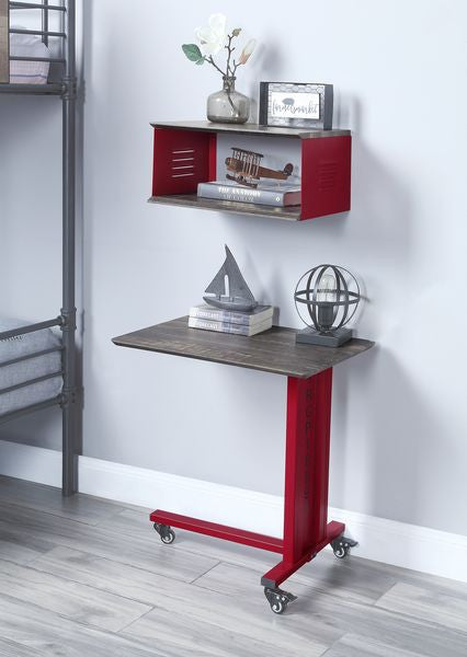 ACME AC00361 Cargo Red Accent Table with Wall Shelf  1