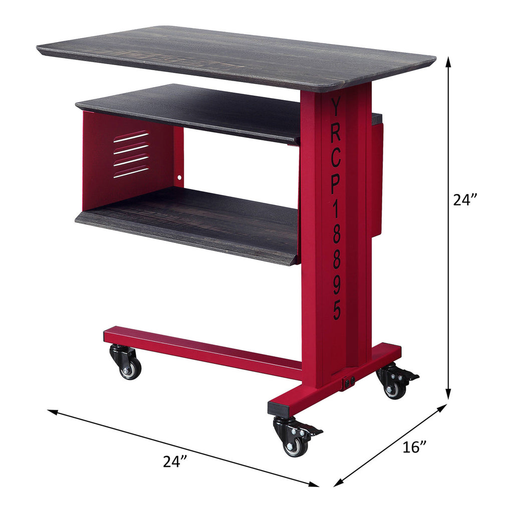 ACME AC00361 Cargo Red Accent Table with Wall Shelf  2