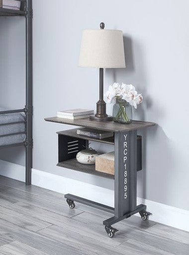 ACME AC00362 Cargo Gunmetal Accent Table with Wall Shelf