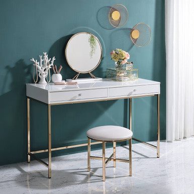ACME 92540 Ottey Desk, White High Gloss & Gold