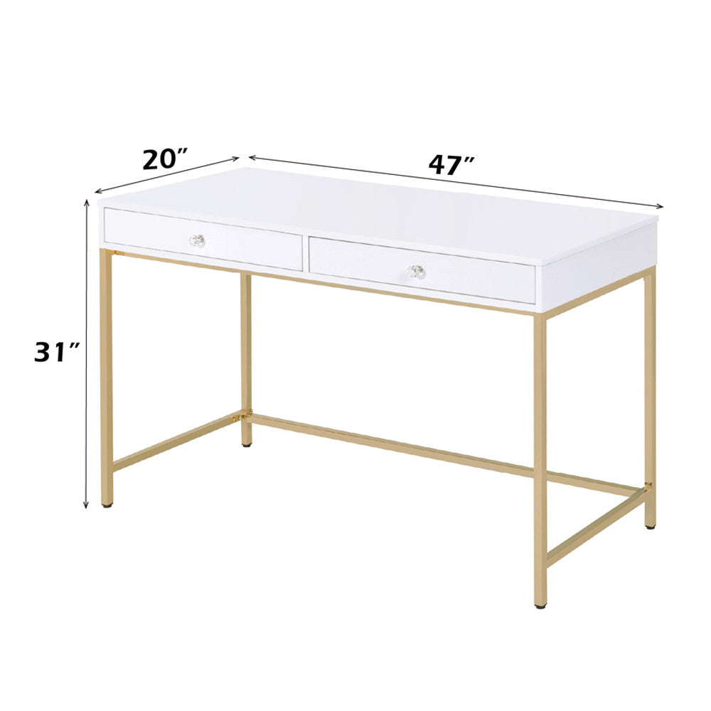 ACME 92540 Ottey Desk, White High Gloss & Gold