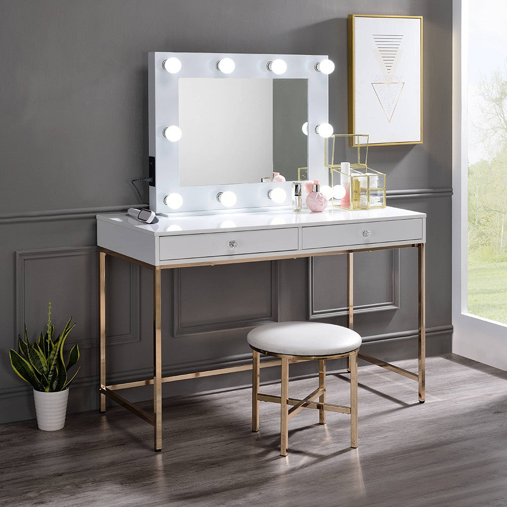 ACME 92540 Ottey Desk, White High Gloss & Gold