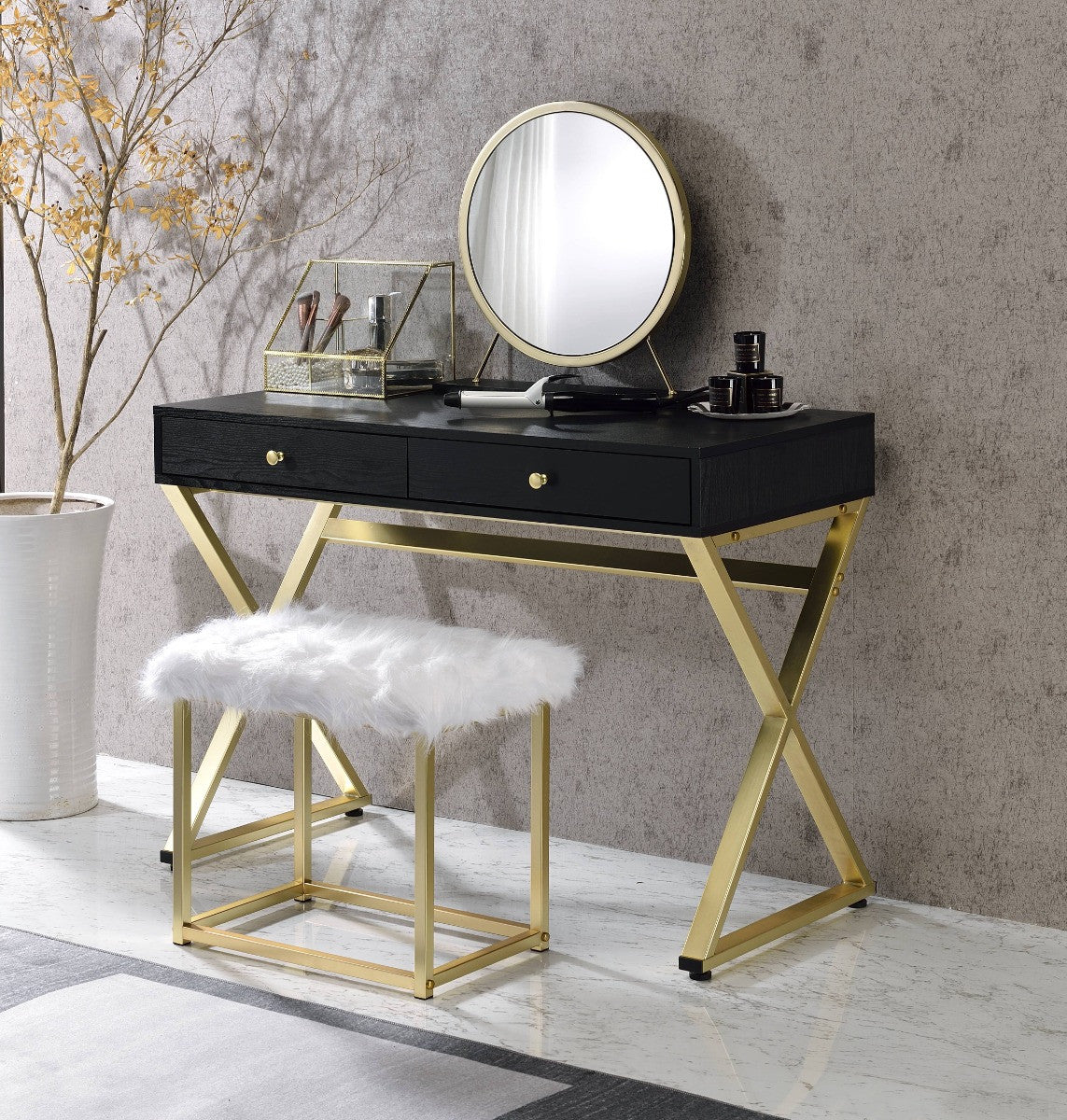 ACME AC00931 Adao Vanity Mirror and Stool  7
