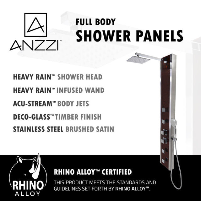 ANZZI Monsoon 57" 4-Jetted Full Body Shower Panel with Heavy Rain Shower And Spray Wand In Mahogany Style Deco-Glass - SP-AZ012
