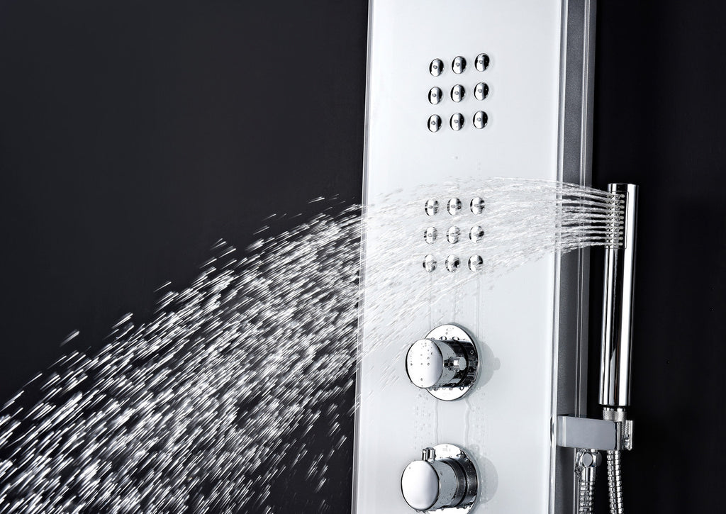 ANZZI Veld Series 64 in. Full Body Shower Panel System with Heavy Rain Shower and Spray Wand in White SP-AZ048