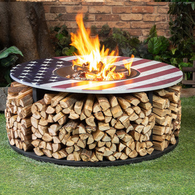 Deko Living 38 Inch Diameter Commemorative Outdoor Steel Woodburning  Fire Pit with Log Storage - COB10510