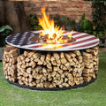 Deko Living 38 Inch Diameter Commemorative Outdoor Steel Woodburning  Fire Pit with Log Storage - COB10510