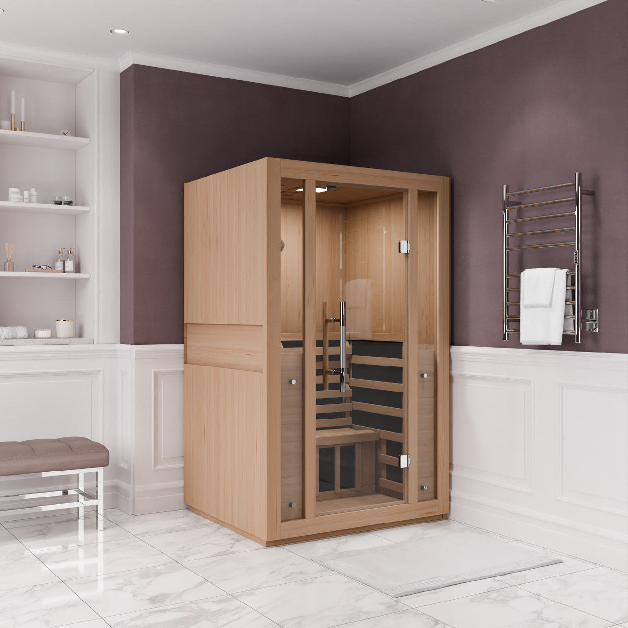 SteamSpa Fiji 2-Person Carbon FAR Infrared Hemlock Wooden Indoor Home Sauna Room with LED Touch Control Panel