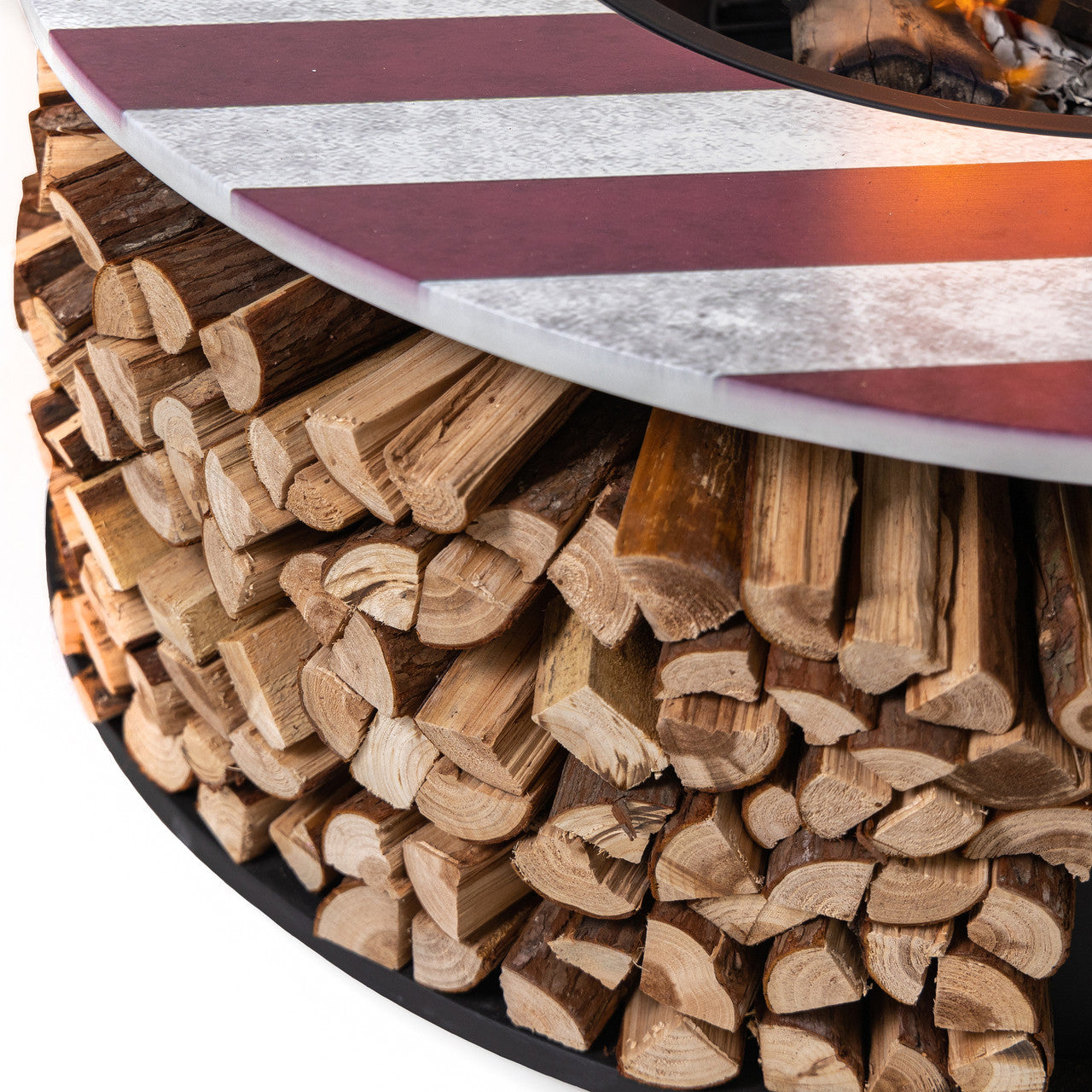 Deko Living 38 Inch Diameter Commemorative Outdoor Steel Woodburning  Fire Pit with Log Storage - COB10510