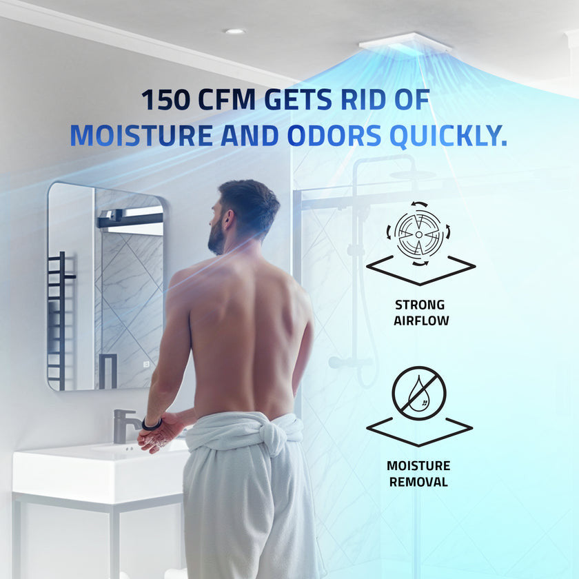 Fields Series 150 CFM Ceiling Mount Bathroom Exhaust Fan with Brilliant LED Light, Motion Sensor, Humidity Sensor