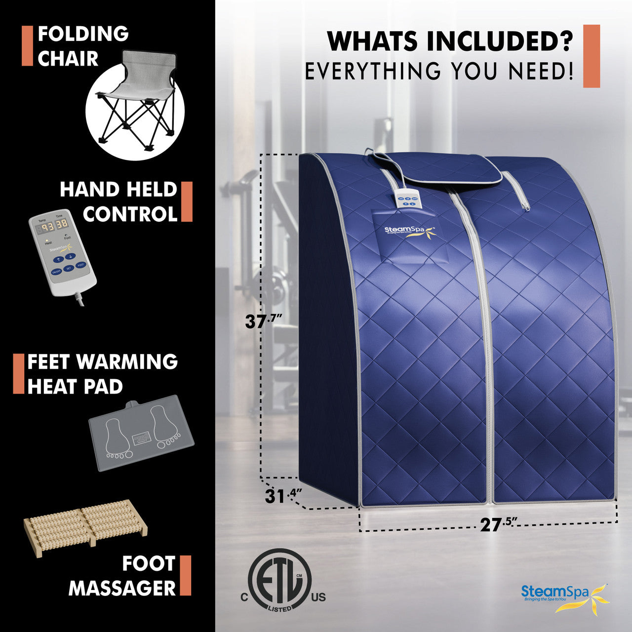 SteamSpa Portable 1-Person Infrared Home Sauna with Digital Control, Blue