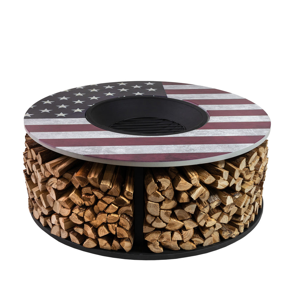 Deko Living 38 Inch Diameter Commemorative Outdoor Steel Woodburning  Fire Pit with Log Storage - COB10510