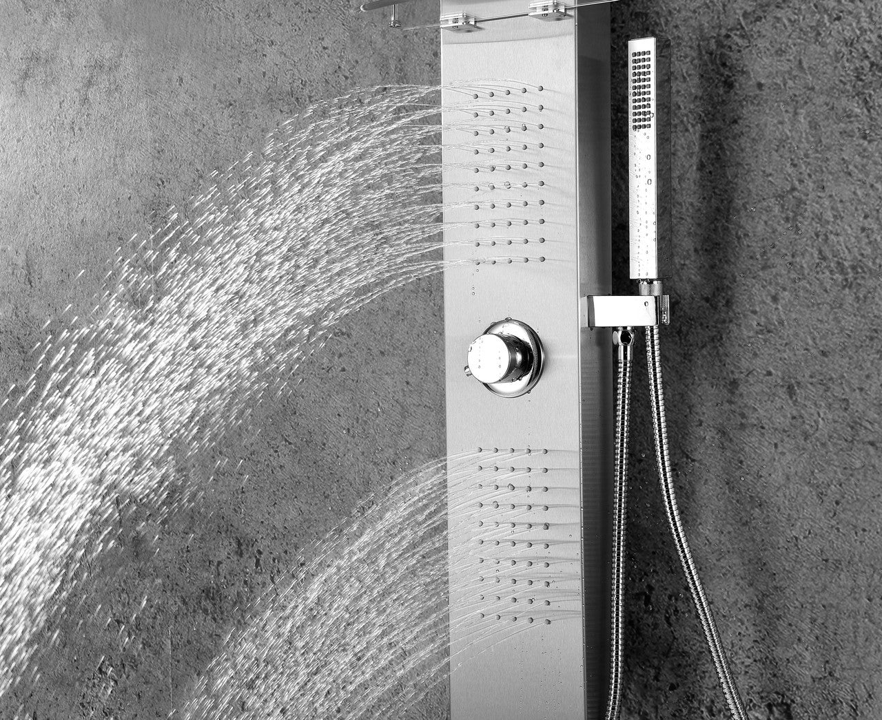 ANZZI Coastal 44 in. Full Body Shower Panel with Heavy Rain Shower and Spray Wand in Brushed Steel SP-AZ075