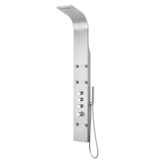 ANZZI Fontan 64 in. 6-Jetted Full Body Shower Panel with Heavy Rain Shower and Spray Wand in Brushed Steel SP-AZ026