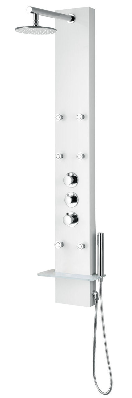 ANZZI Donna 60 in. 6-Jetted Full Body Shower Panel with Heavy Rain Shower and Spray Wand in White SP-AZ028