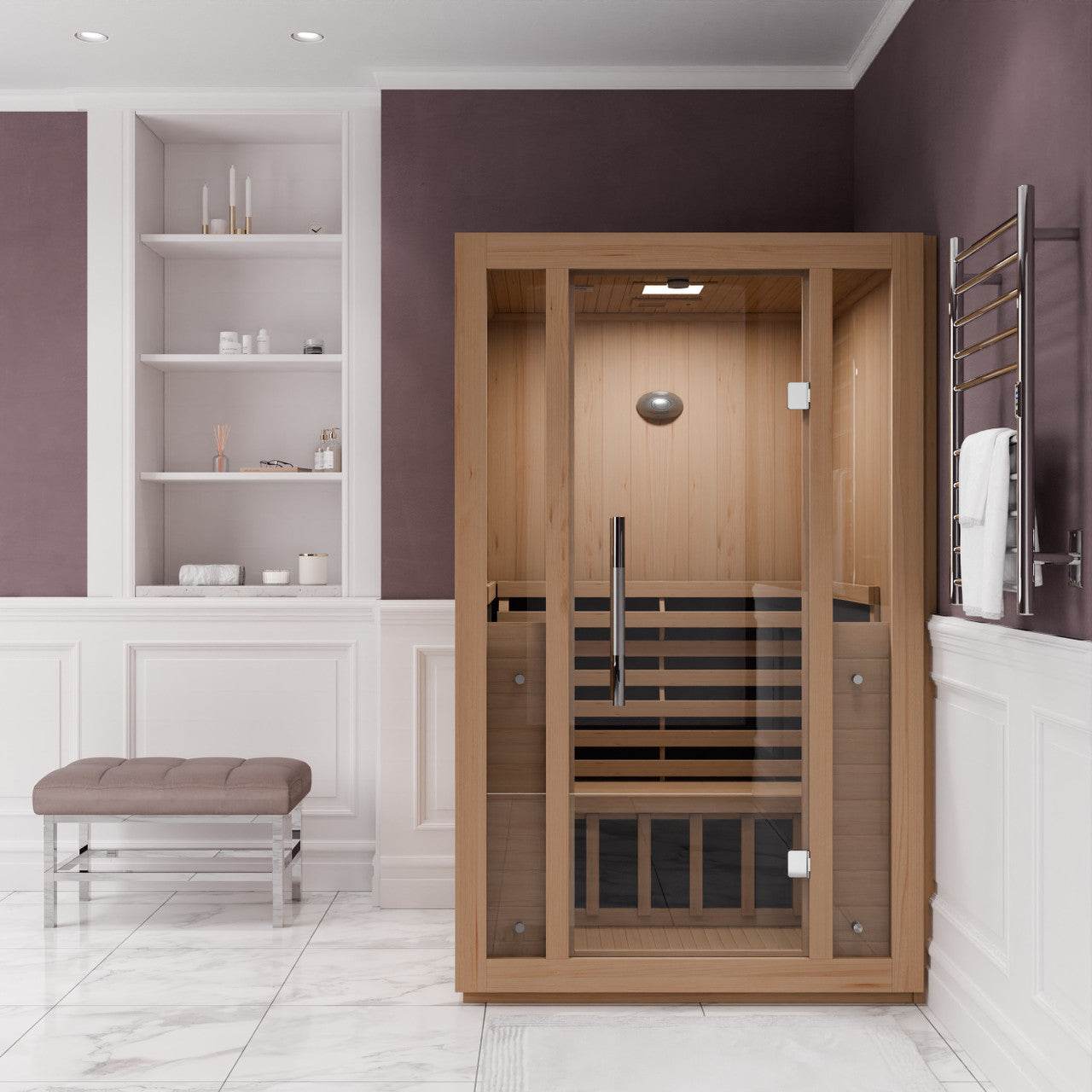 SteamSpa Fiji 2-Person Carbon FAR Infrared Hemlock Wooden Indoor Home Sauna Room with LED Touch Control Panel