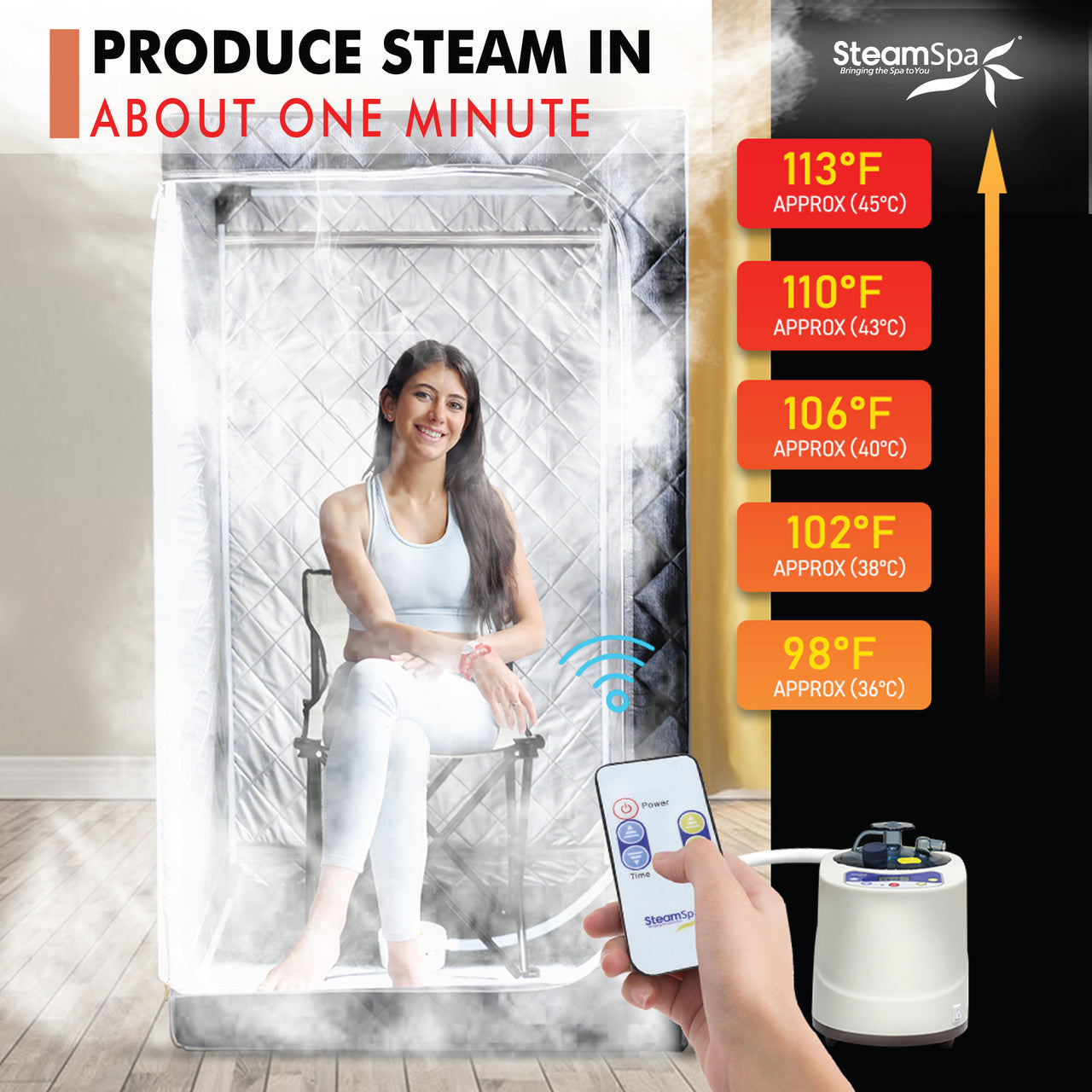 SteamSpa Portable 1-Person Home Steam Sauna with Digital Control, Black