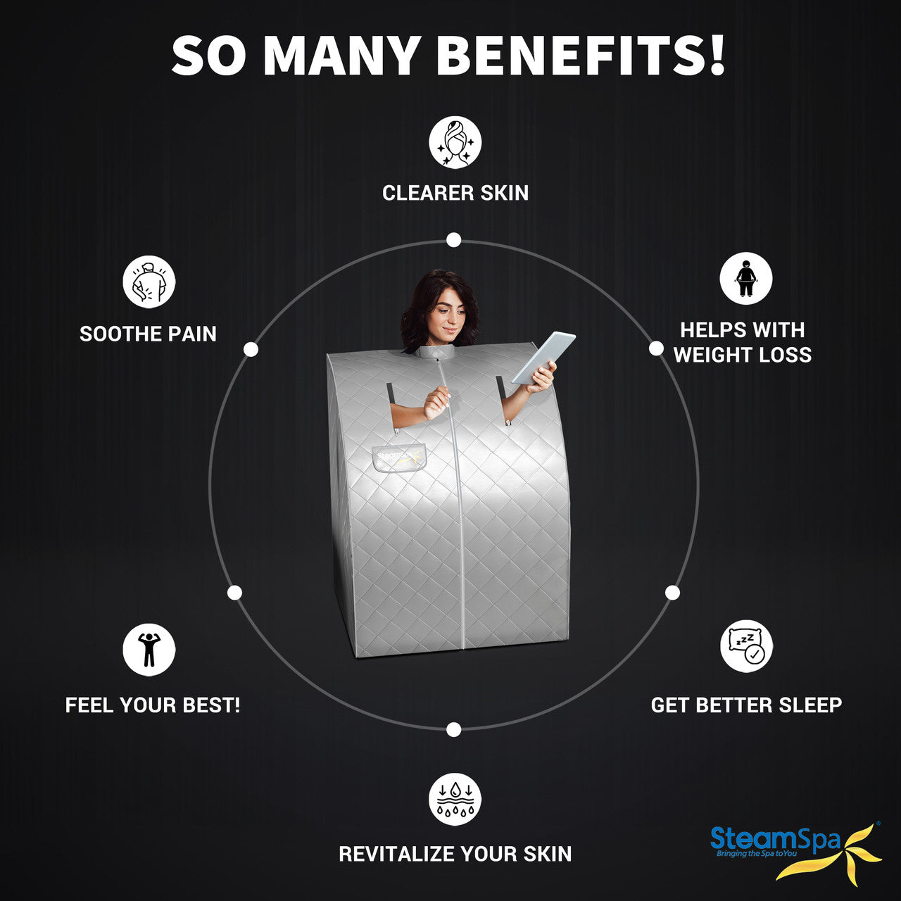 SteamSpa Portable 1-Person 2-Liter Steam Generator Indoor Home Sauna with Digital Controller, Folding Chair and Foot Massager in Silver Finish