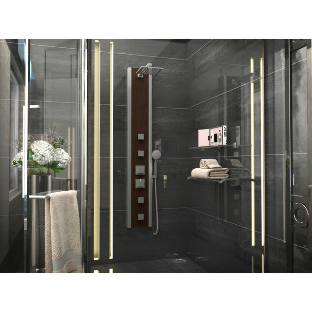 ANZZI Monsoon 57" 4-Jetted Full Body Shower Panel with Heavy Rain Shower And Spray Wand In Mahogany Style Deco-Glass - SP-AZ012