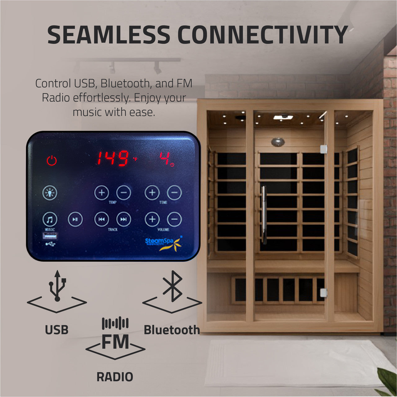 SteamSpa Maldives 3-Person Carbon FAR Infrared Hemlock Wooden Indoor Home Sauna Room with LED Touch Control Panel