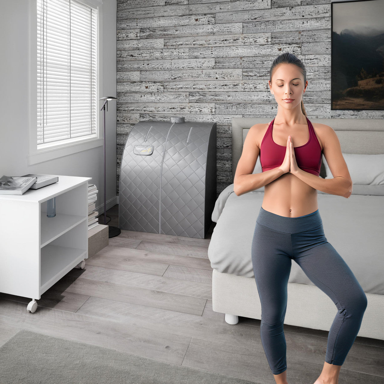 SteamSpa Portable 1-Person 2-Liter Steam Generator Indoor Home Sauna with Digital Controller, Folding Chair and Foot Massager in Silver Finish