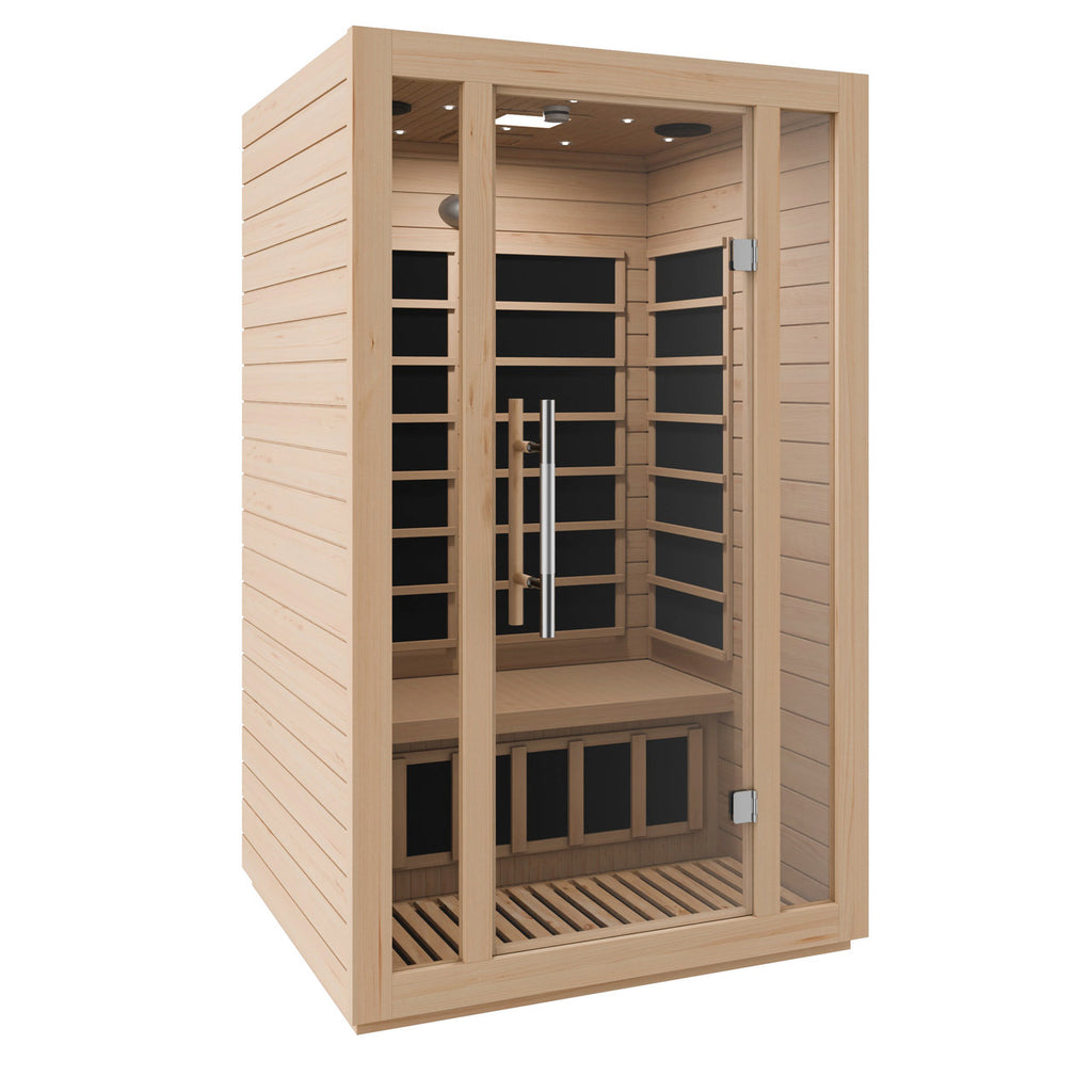 SteamSpa Maldives 2-Person Low EMF Carbon FAR Infrared Hemlock Wooden Indoor Home Sauna Room with LED Touch Control Panel