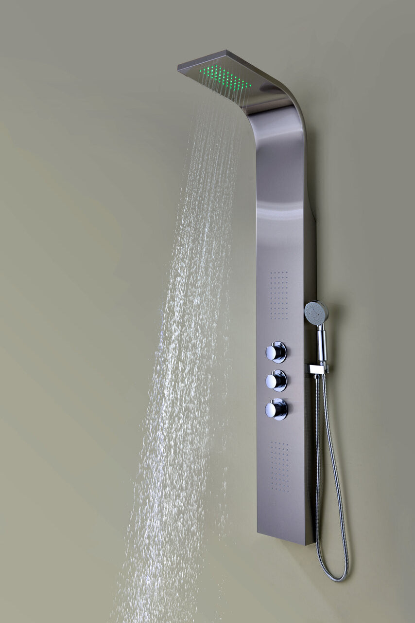 ANZZI Arc 64 in. 2-Jetted Shower Panel with Heavy Rain Shower and Spray Wand in Brushed Stainless Steel SP-AZ024
