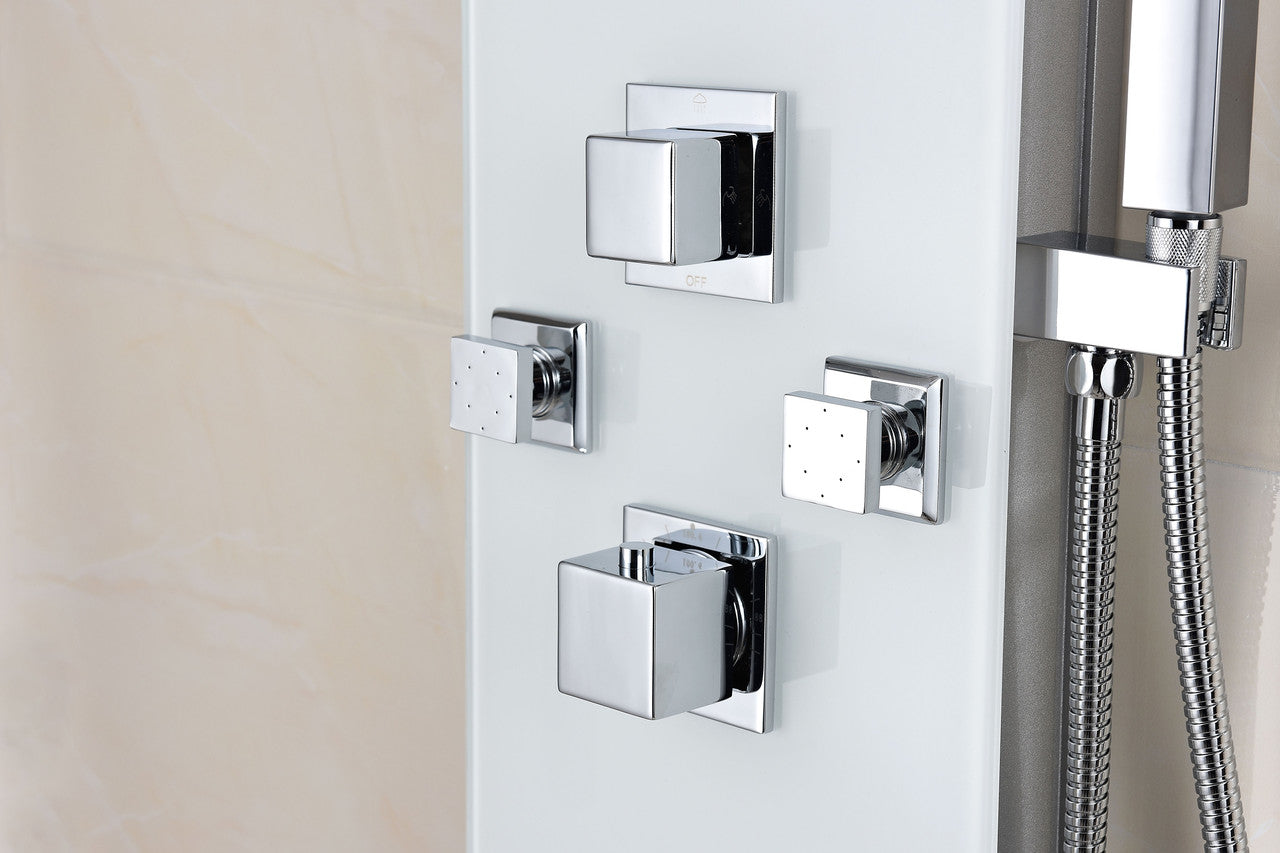 ANZZI Rhaus 60 in. 6-Jetted Full Body Shower Panel with Heavy Rain Shower and Spray Wand in White SP-AZ029