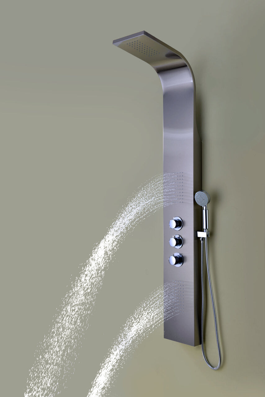 ANZZI Arc 64 in. 2-Jetted Shower Panel with Heavy Rain Shower and Spray Wand in Brushed Stainless Steel SP-AZ024