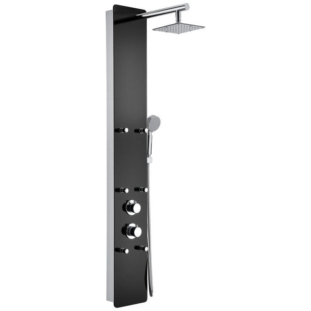 ANZZI Melody 59 in. 6-Jetted Shower Panel with Heavy Rain Shower and Spray Wand in Black Deco-Glass SP-AZ018