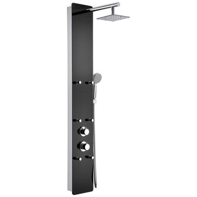 ANZZI Melody 59 in. 6-Jetted Shower Panel with Heavy Rain Shower and Spray Wand in Black Deco-Glass SP-AZ018