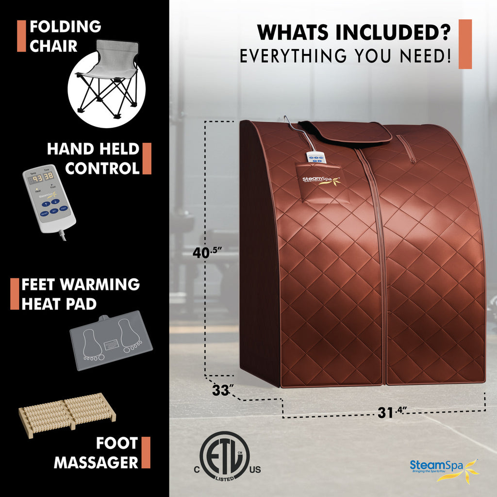 SteamSpa Portable 1-Person Infrared Home Sauna with Digital Control, Brown