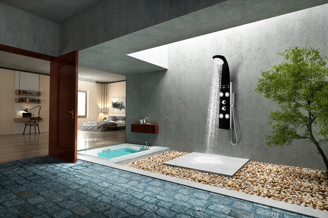 ANZZI Llano Series 56 in. Full Body Shower Panel System with Heavy Rain Shower and Spray Wand in Black SP-AZ047