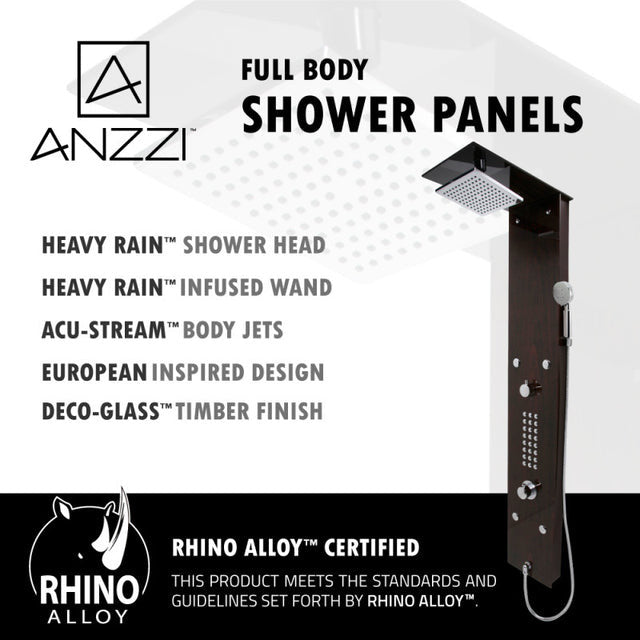ANZZI Rite 60.75" 28-Jetted Full Body Shower Panel with Heavy Rain Shower And Spray Wand In Mahogany Style Deco-Glass - SP-AZ016