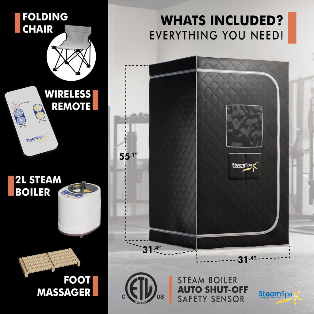 SteamSpa Portable 1-Person Home Steam Sauna with Digital Control, Black