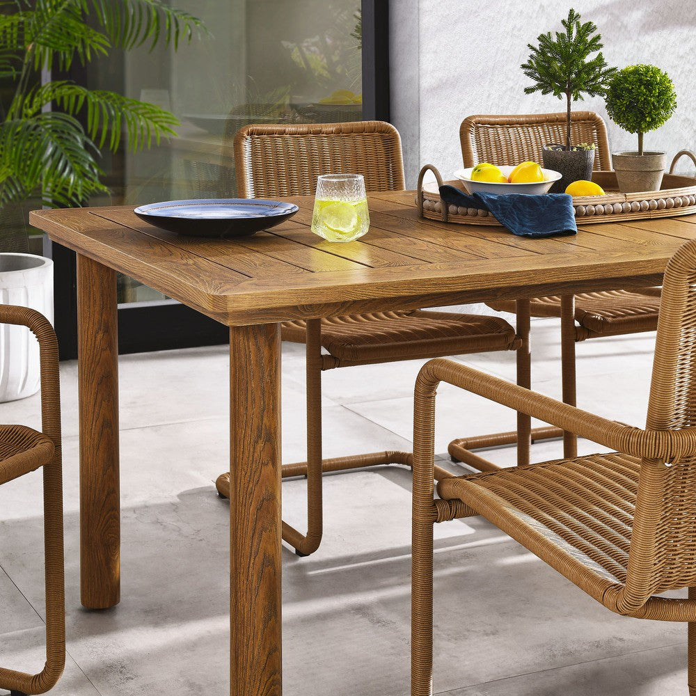 EEI-7073 Abacus 7-Piece Rectangular Outdoor Patio Aluminum Dining Table Set with Rattan Armchairs by Modway