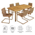 EEI-7073 Abacus 7-Piece Rectangular Outdoor Patio Aluminum Dining Table Set with Rattan Armchairs by Modway