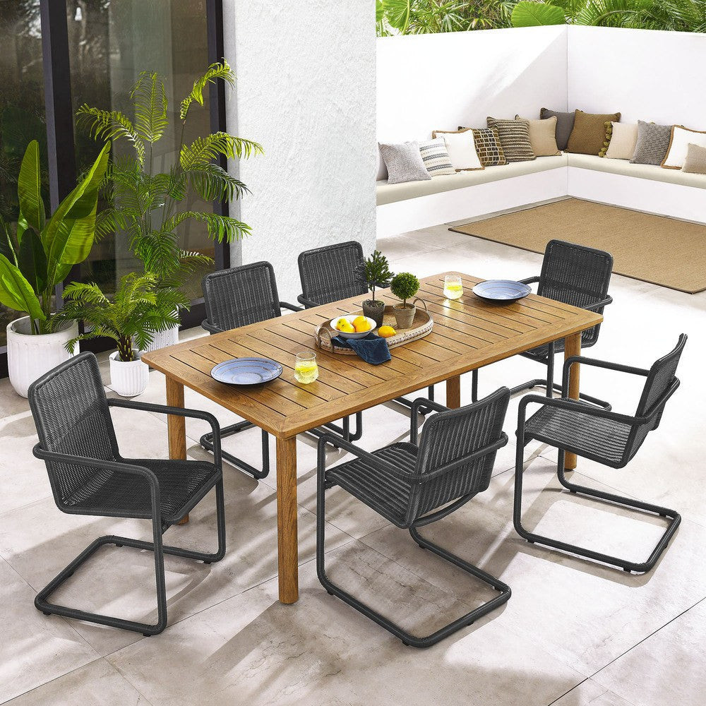 EEI-7073 Abacus 7-Piece Rectangular Outdoor Patio Aluminum Dining Table Set with Rattan Armchairs by Modway