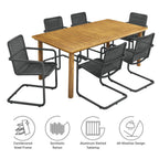 EEI-7073 Abacus 7-Piece Rectangular Outdoor Patio Aluminum Dining Table Set with Rattan Armchairs by Modway
