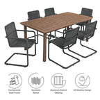 EEI-7073 Abacus 7-Piece Rectangular Outdoor Patio Aluminum Dining Table Set with Rattan Armchairs by Modway