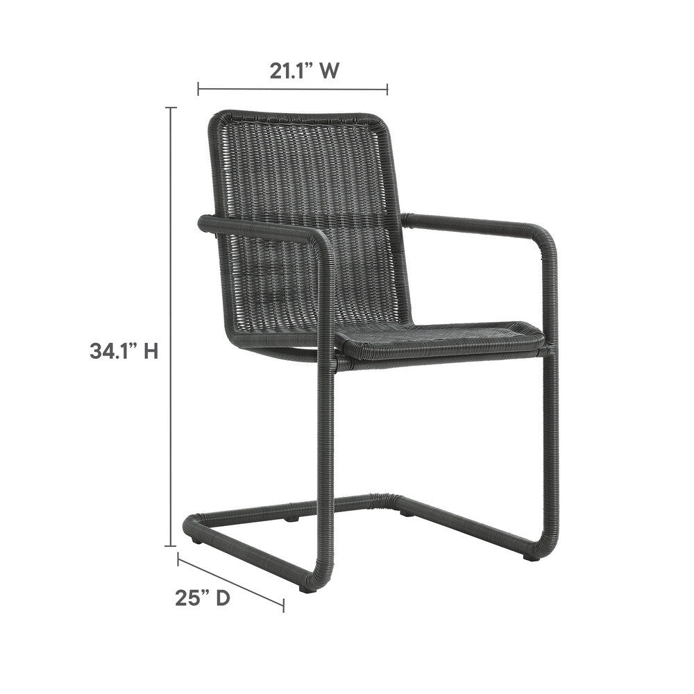 EEI-7073 Abacus 7-Piece Rectangular Outdoor Patio Aluminum Dining Table Set with Rattan Armchairs by Modway