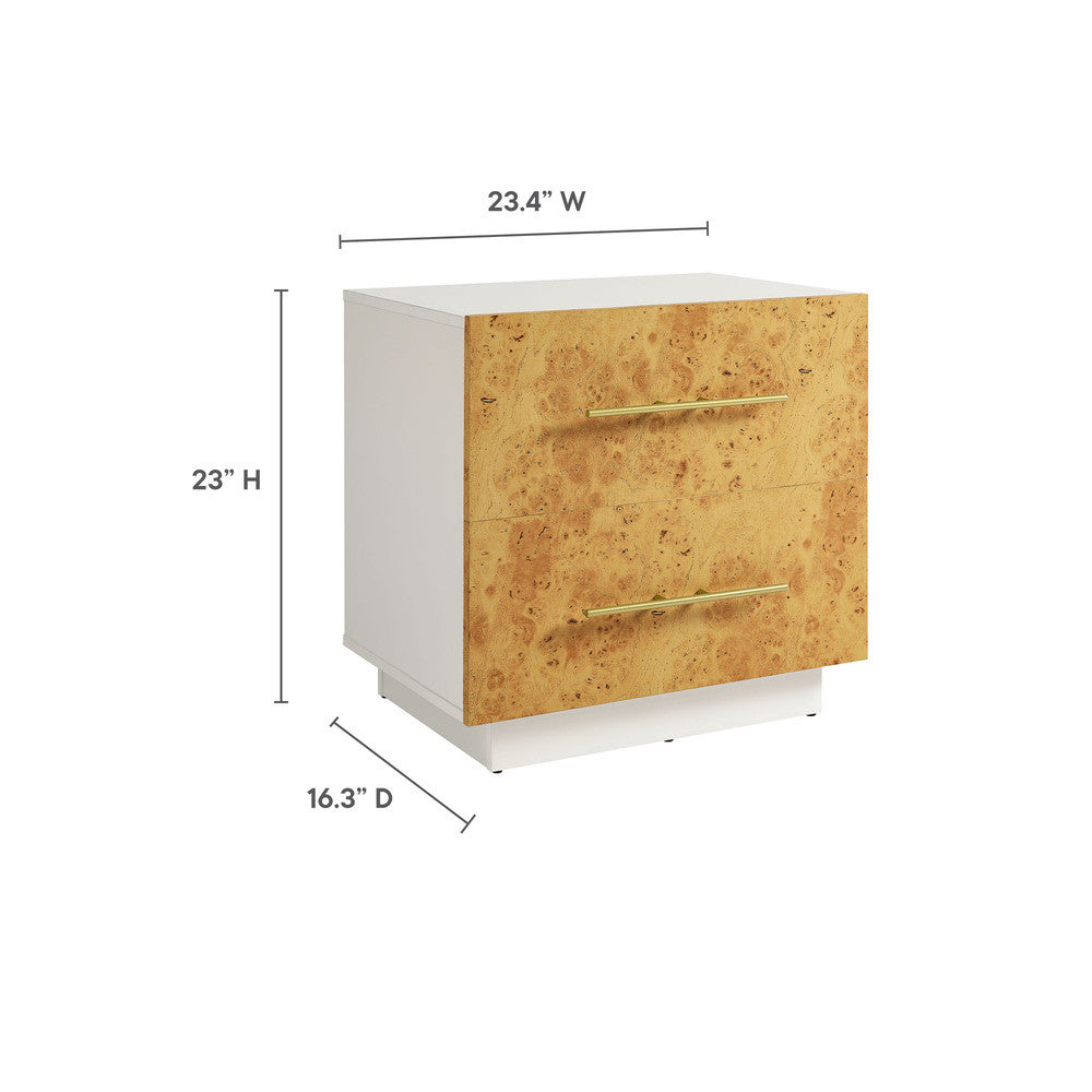 MOD-7159-WHI-BUR Abel 2-Drawer Burl Wood Nightstand by Modway