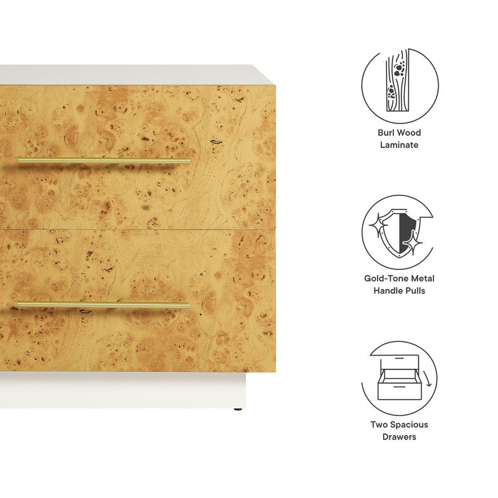 MOD-7159-WHI-BUR Abel 2-Drawer Burl Wood Nightstand by Modway