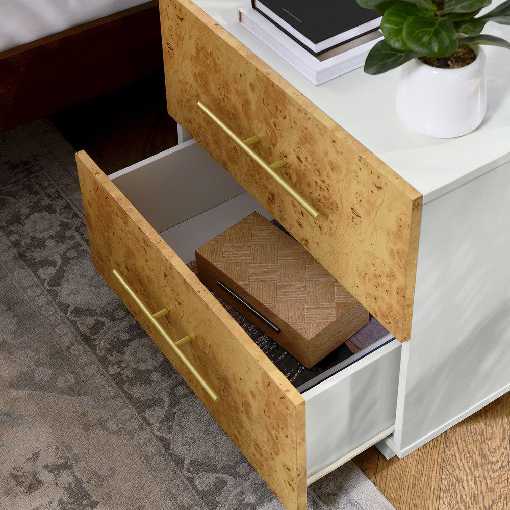 MOD-7159-WHI-BUR Abel 2-Drawer Burl Wood Nightstand by Modway
